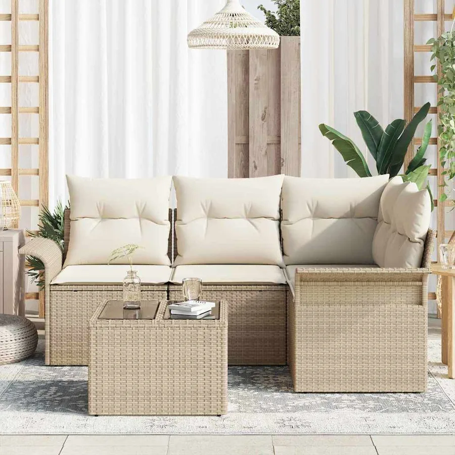 Ensemble de canapé de jardin 5 pcs Beige polyrotin - 3