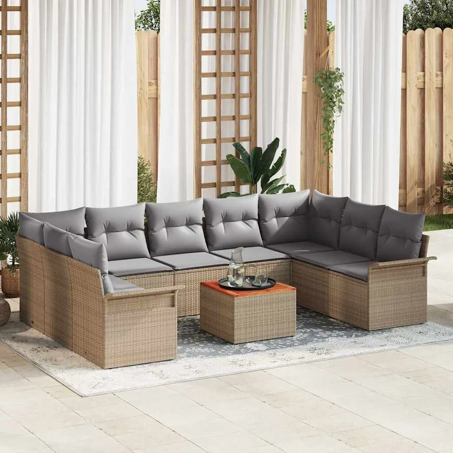 Ensemble de canapé de jardin 10 pcs Beige polyrotin