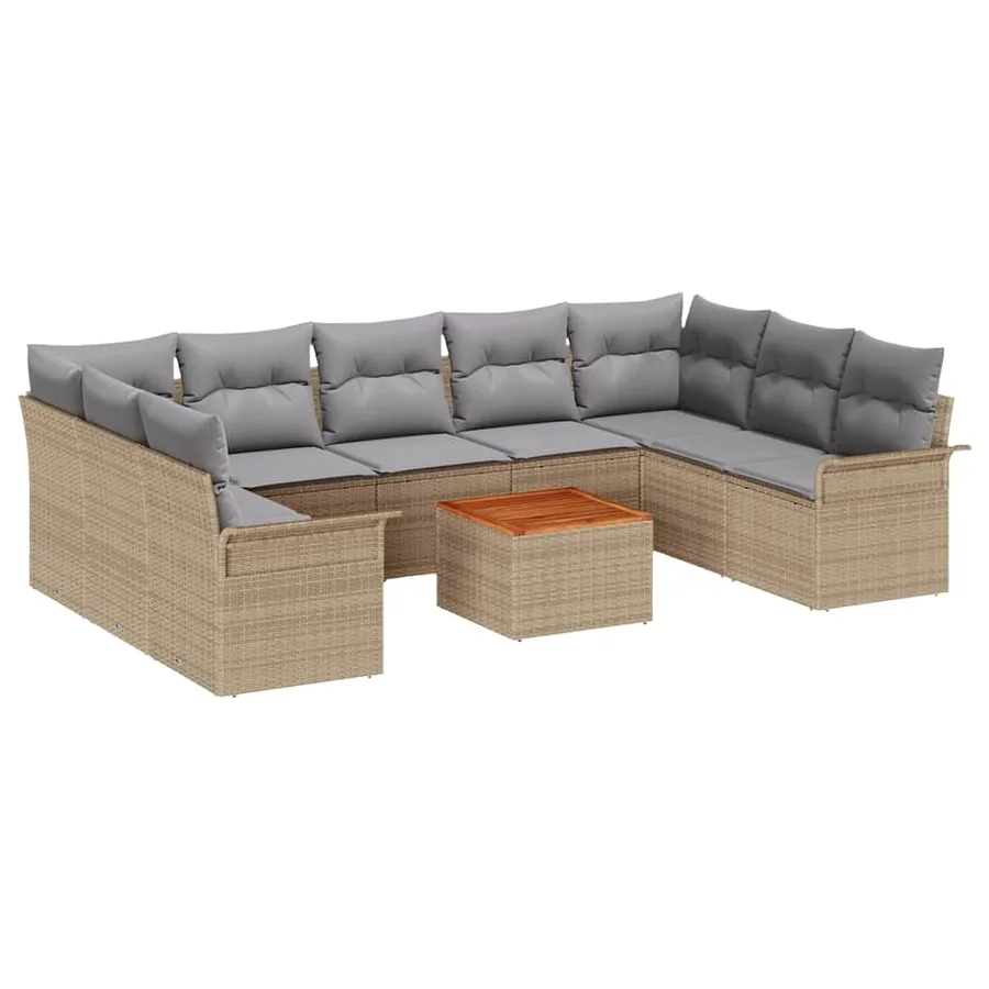Ensemble de canapé de jardin 10 pcs Beige polyrotin - 2