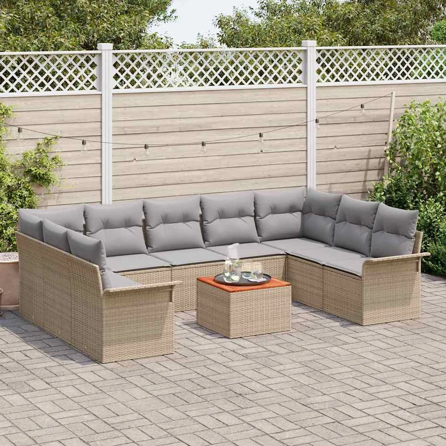 Ensemble de canapé de jardin 10 pcs Beige polyrotin - 3