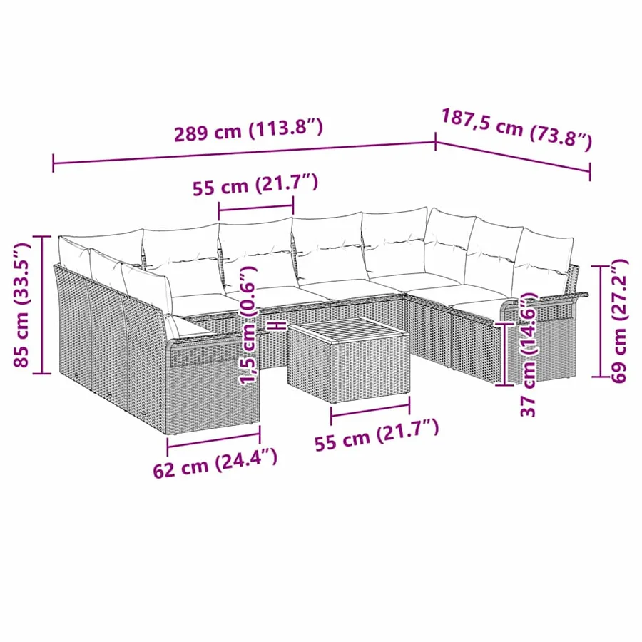 Ensemble de canapé de jardin 10 pcs Beige polyrotin - 9