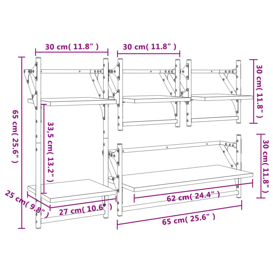 Ensemble d'étagères murales barres 4 pcs noir bois d'ingénierie - 11