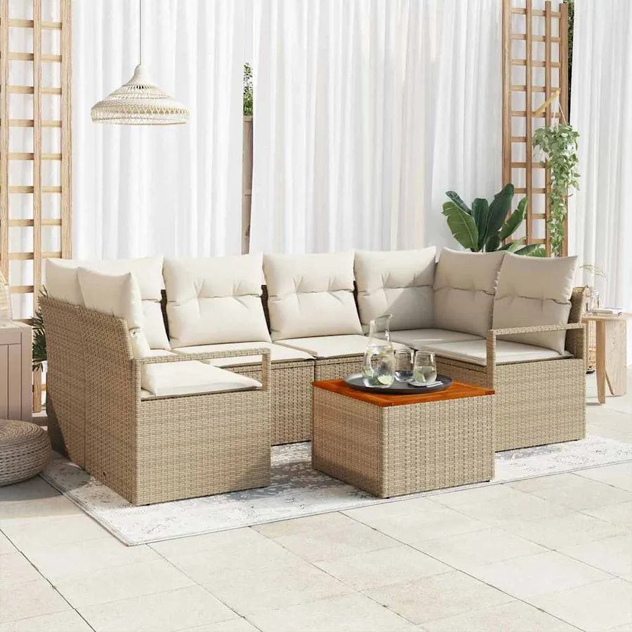 Ensemble de canapé de jardin 7 pcs Beige et crème polyrotin