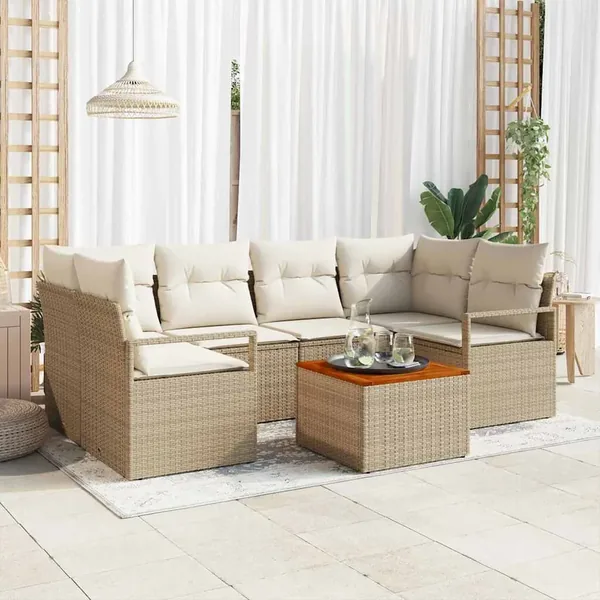Ensemble de canapé de jardin 7 pcs Beige et crème polyrotin