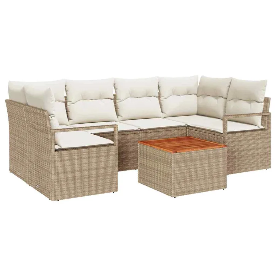 Ensemble de canapé de jardin 7 pcs Beige et crème polyrotin - 2