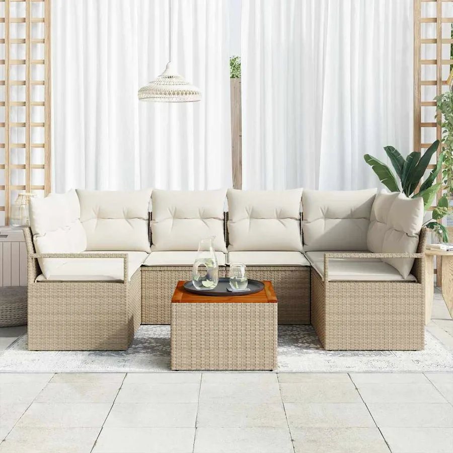 Ensemble de canapé de jardin 7 pcs Beige et crème polyrotin - 3