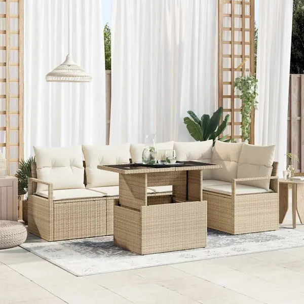 Ensemble de canapé de jardin 6 pcs Beige Poly rotin