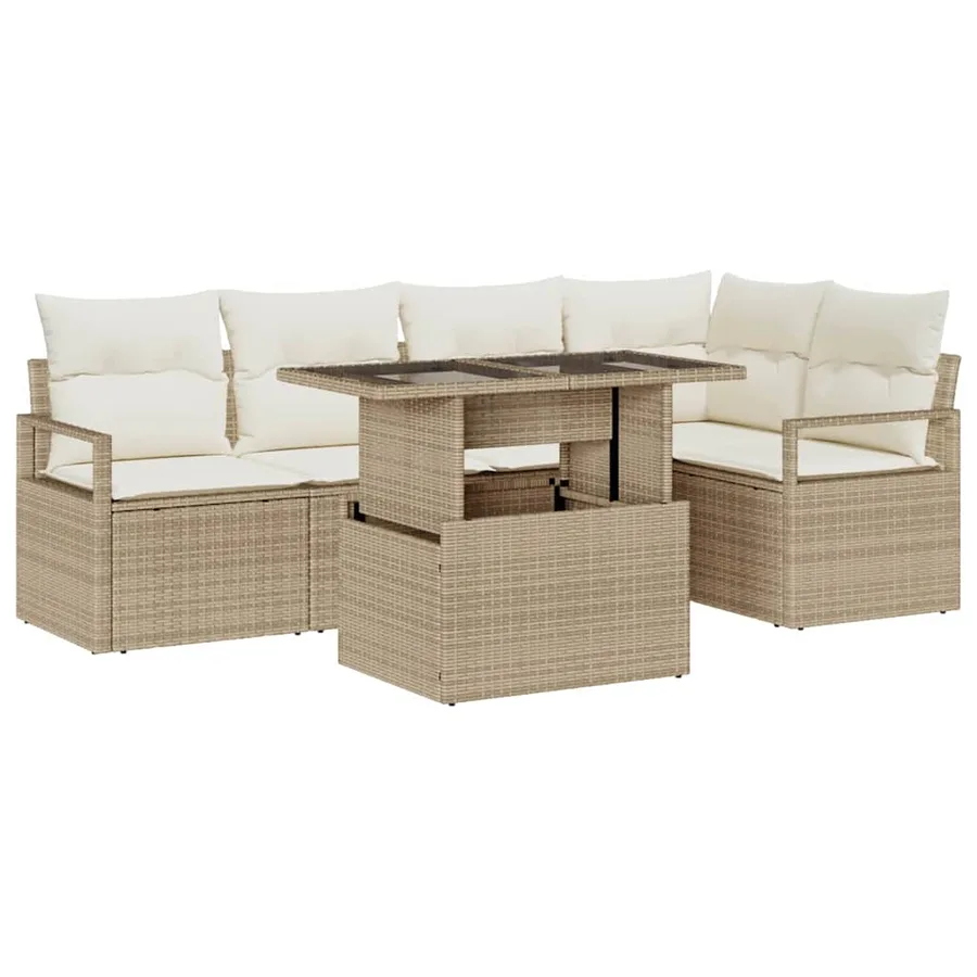 Ensemble de canapé de jardin 6 pcs Beige Poly rotin - 2