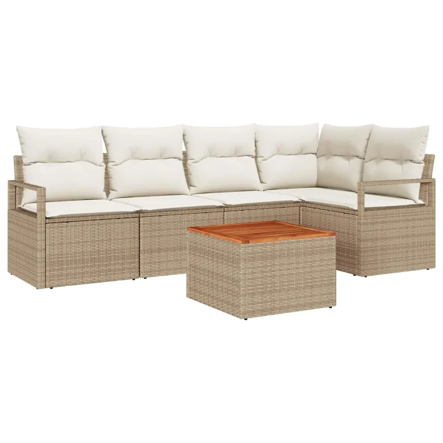 Ensemble de canapé de jardin 6 pcs Beige et crème polyrotin - 2