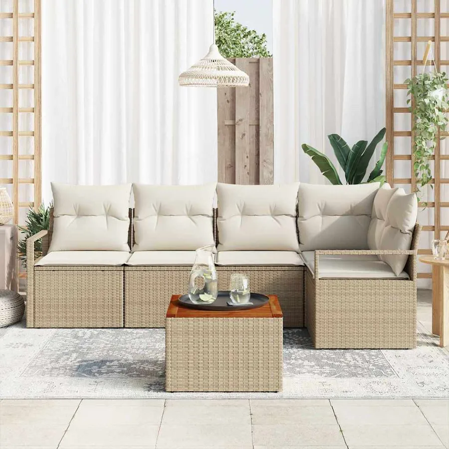 Ensemble de canapé de jardin 6 pcs Beige et crème polyrotin - 3