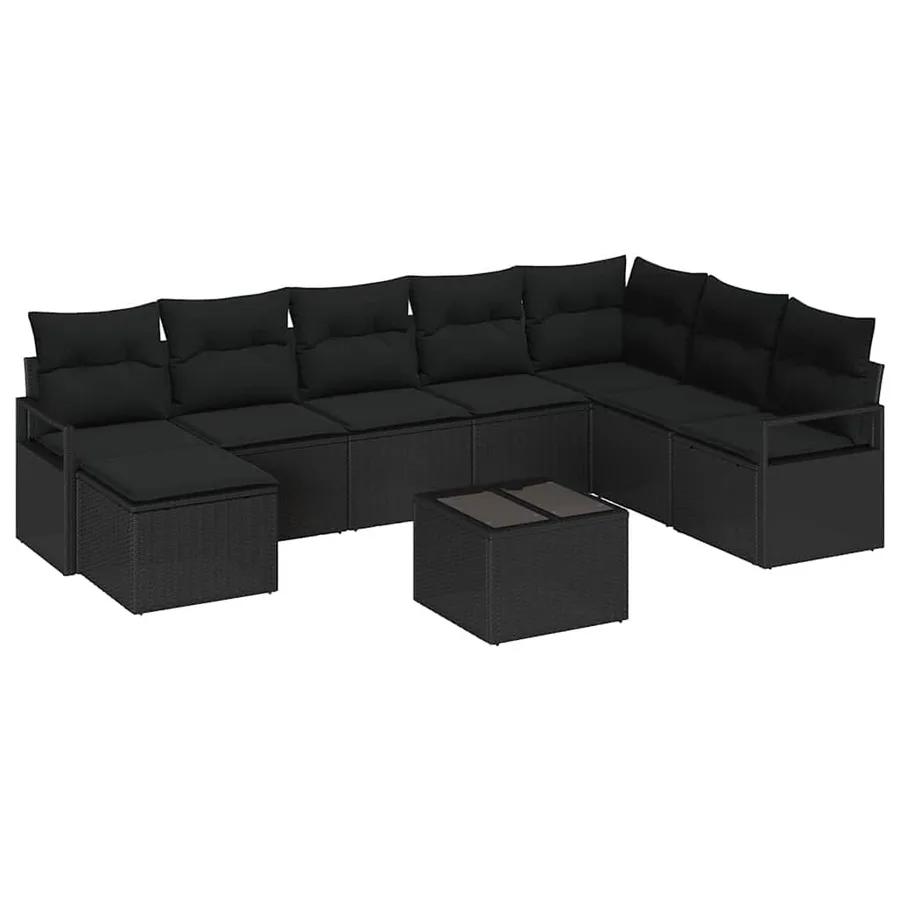 Ensemble de Canapés avec coussin 9 pcs Noir polyrotin - 2