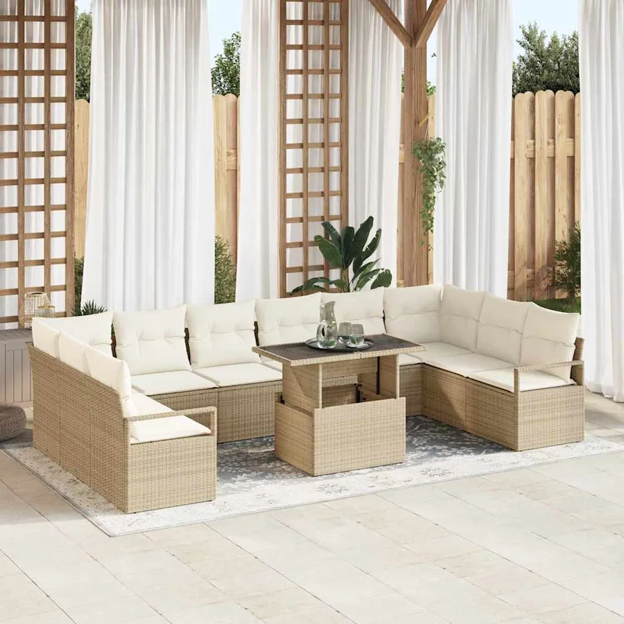 Ensemble de canapé de jardin 11 pcs Beige polyrotin