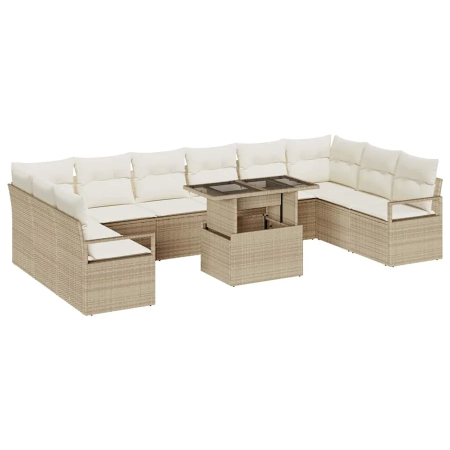 Ensemble de canapé de jardin 11 pcs Beige polyrotin - 2