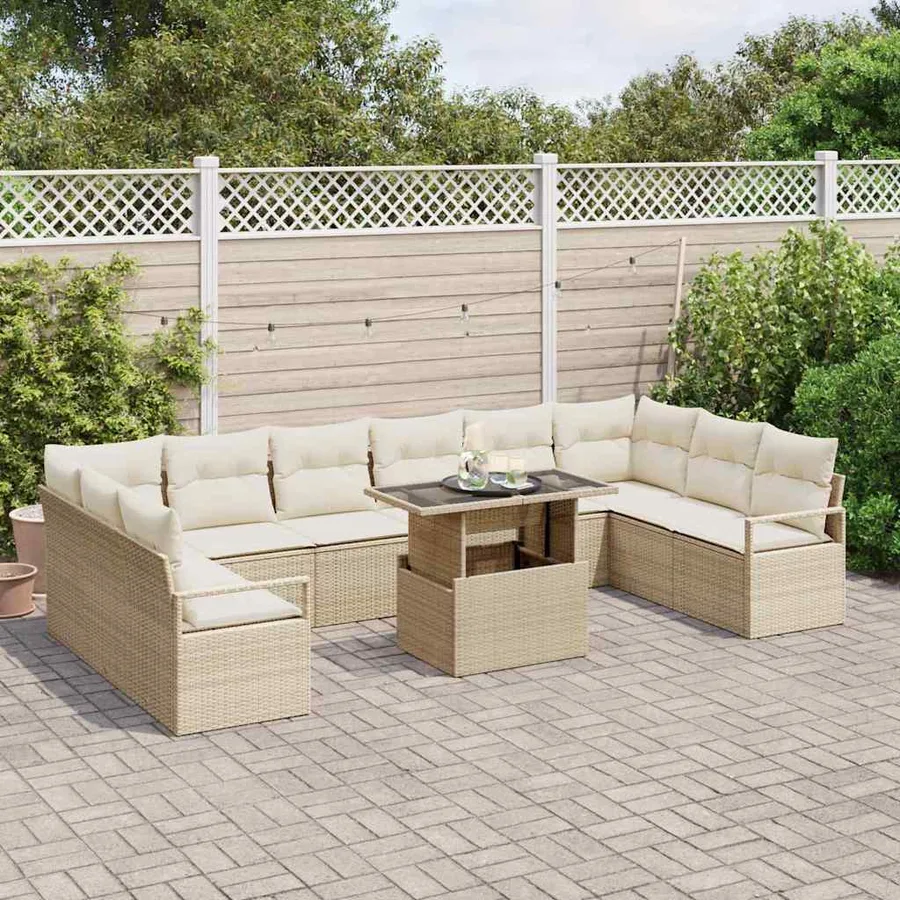 Ensemble de canapé de jardin 11 pcs Beige polyrotin - 3