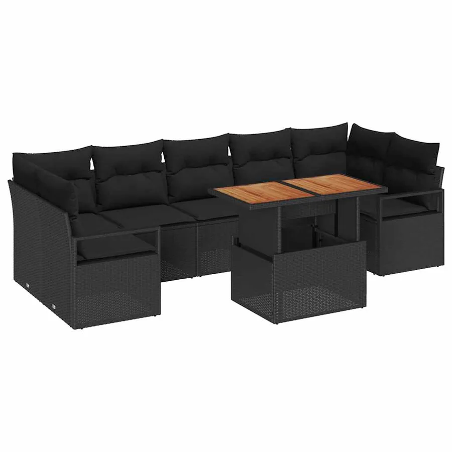 Ensemble de canapé de jardin 8 pcs Noir Poly rotin - 2