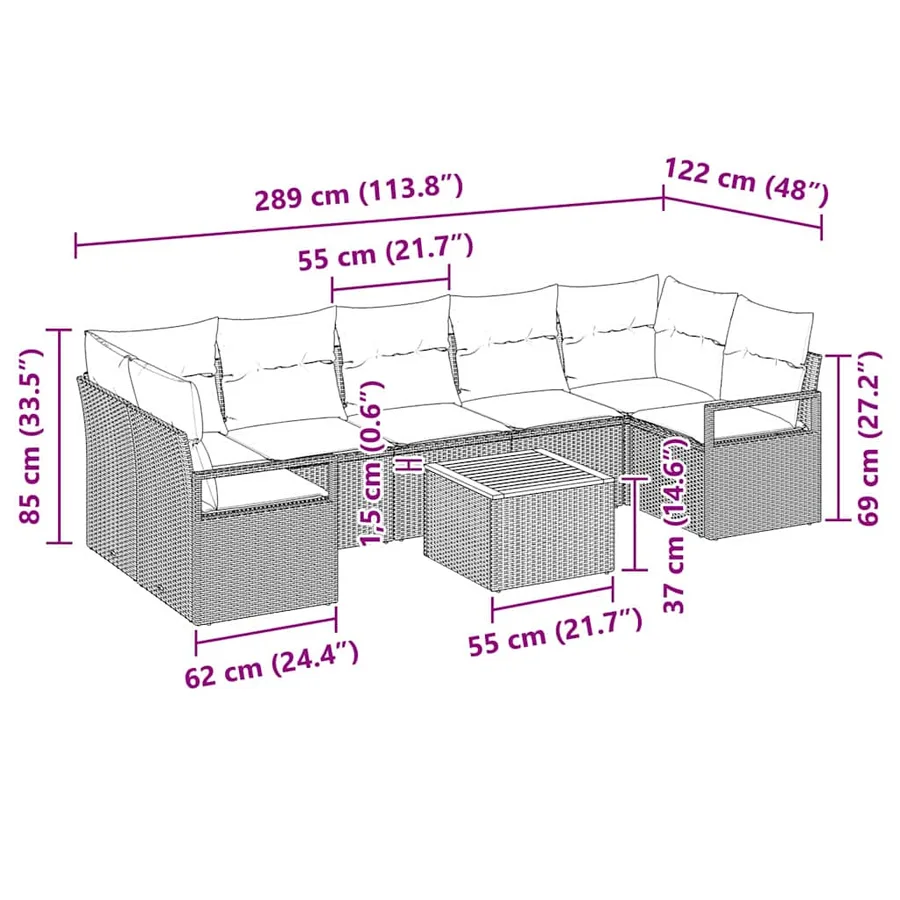 Ensemble de canapé de jardin 8 pcs Beige et crème polyrotin - 13