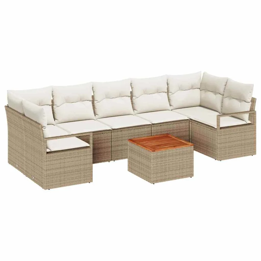 Ensemble de canapé de jardin 8 pcs Beige et crème polyrotin - 2