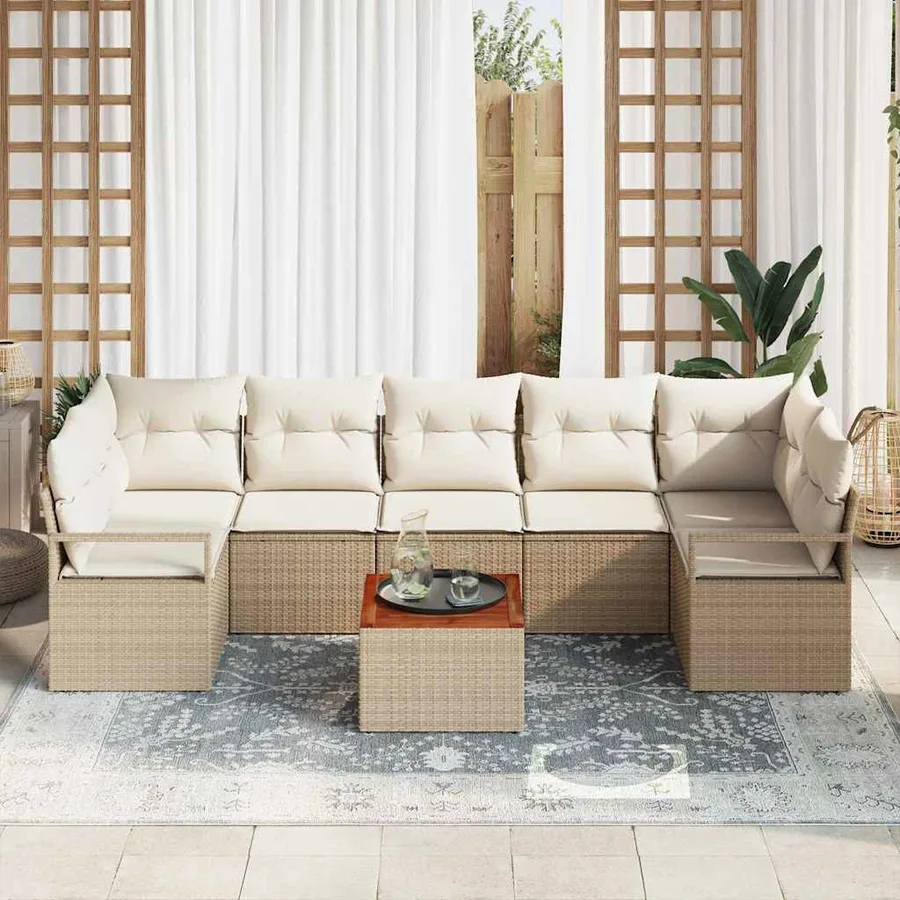 Ensemble de canapé de jardin 8 pcs Beige et crème polyrotin - 3