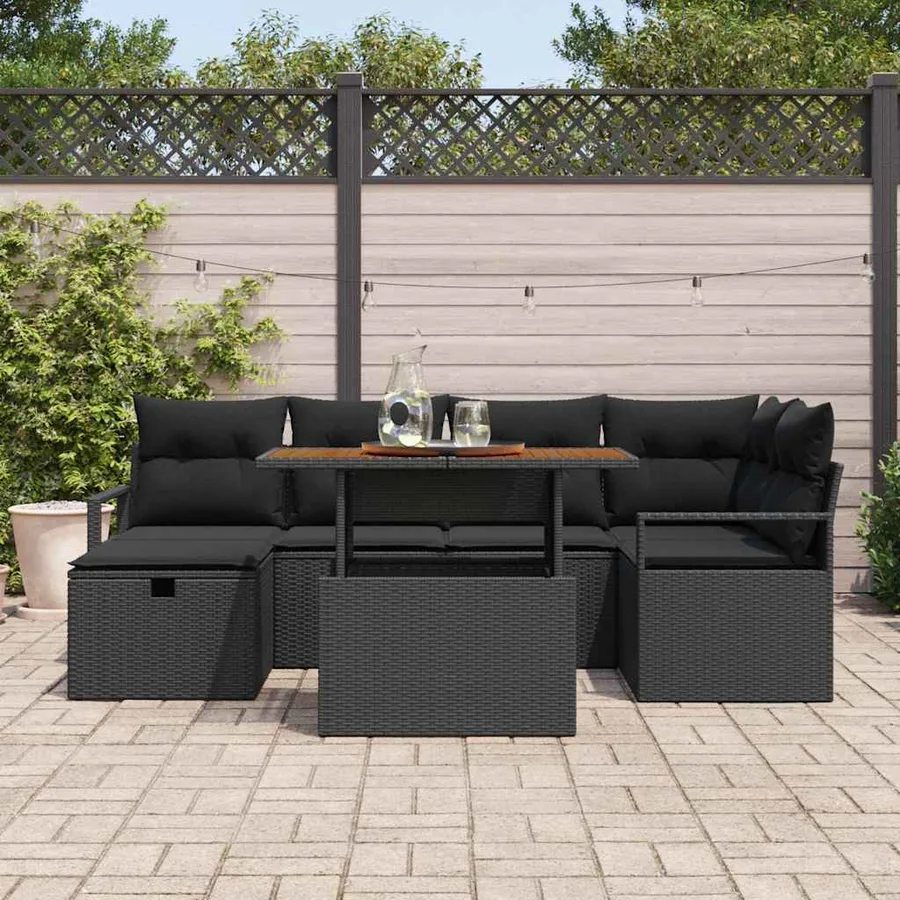 Ensemble de canapé de jardin 7 pcs Noir polyrotin - 3