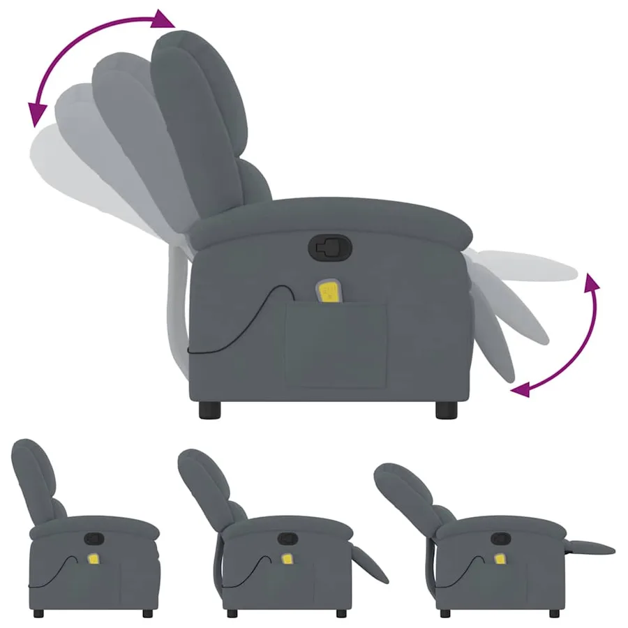 Fauteuil de massage inclinable gris foncé velours - 8