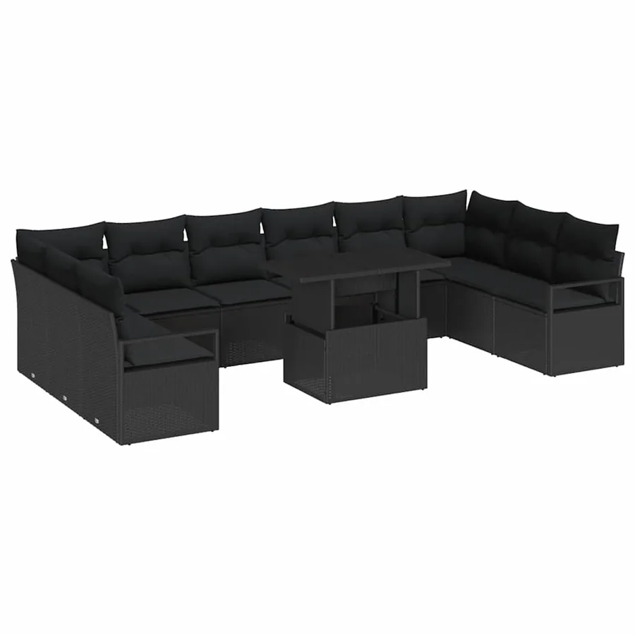 Ensemble de canapé de jardin avec coussin 11 pcs Noir polyrotin - 2