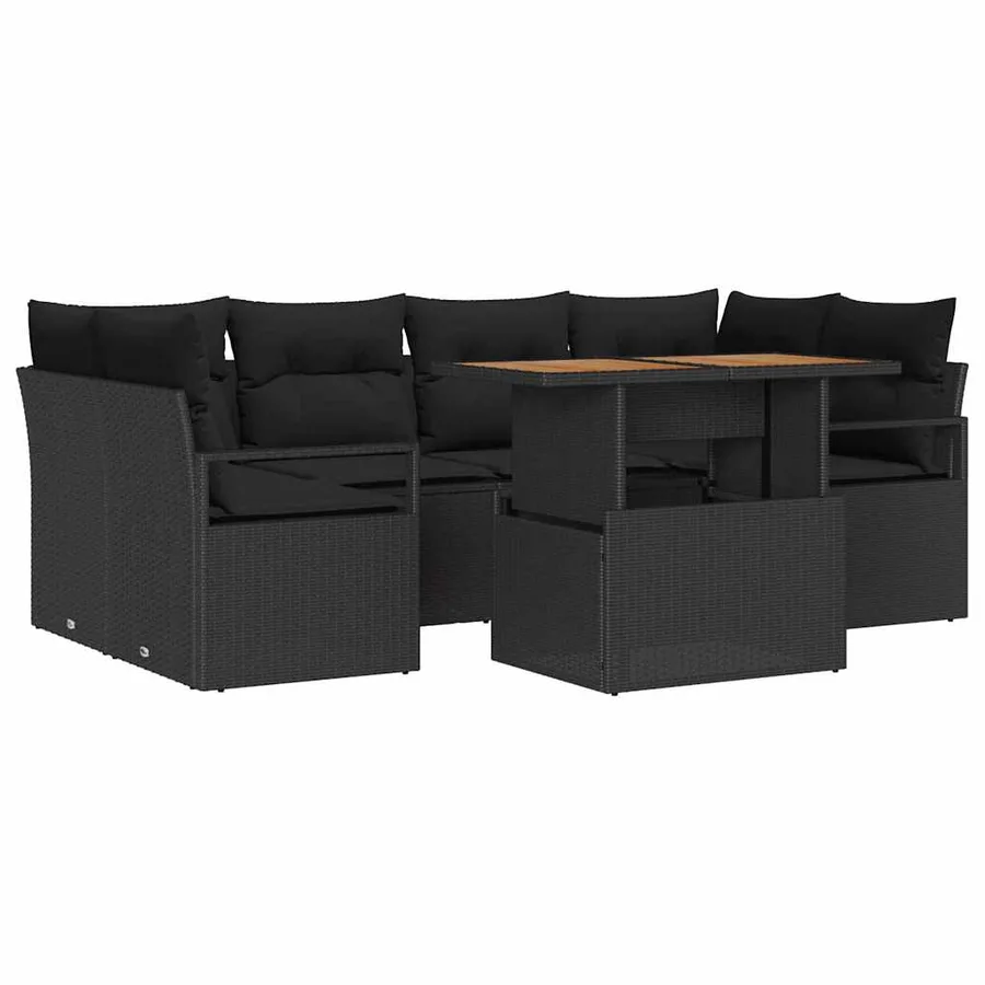 Ensemble de canapé de jardin 7 pcs Noir Poly rotin - 2
