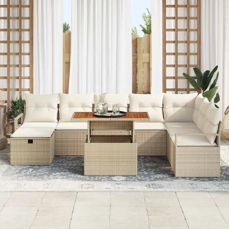 Ensemble de canapé de jardin 9 pcs Beige polyrotin - 3