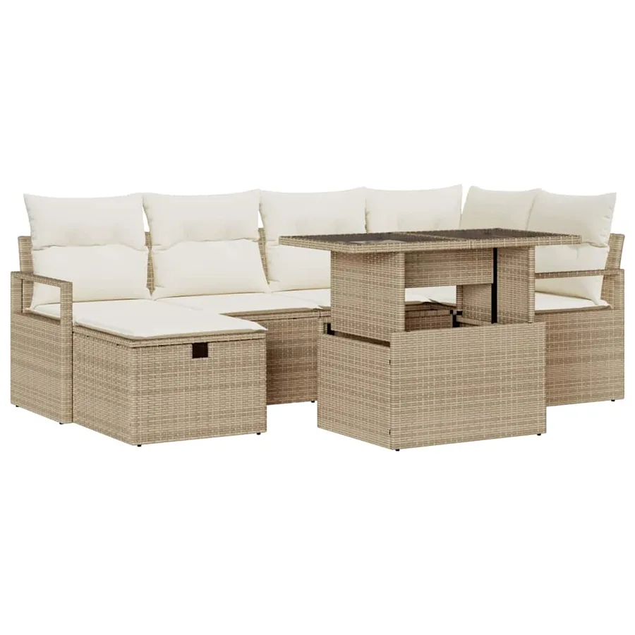 Ensemble de canapé de jardin 7 pcs Beige Poly rotin - 2
