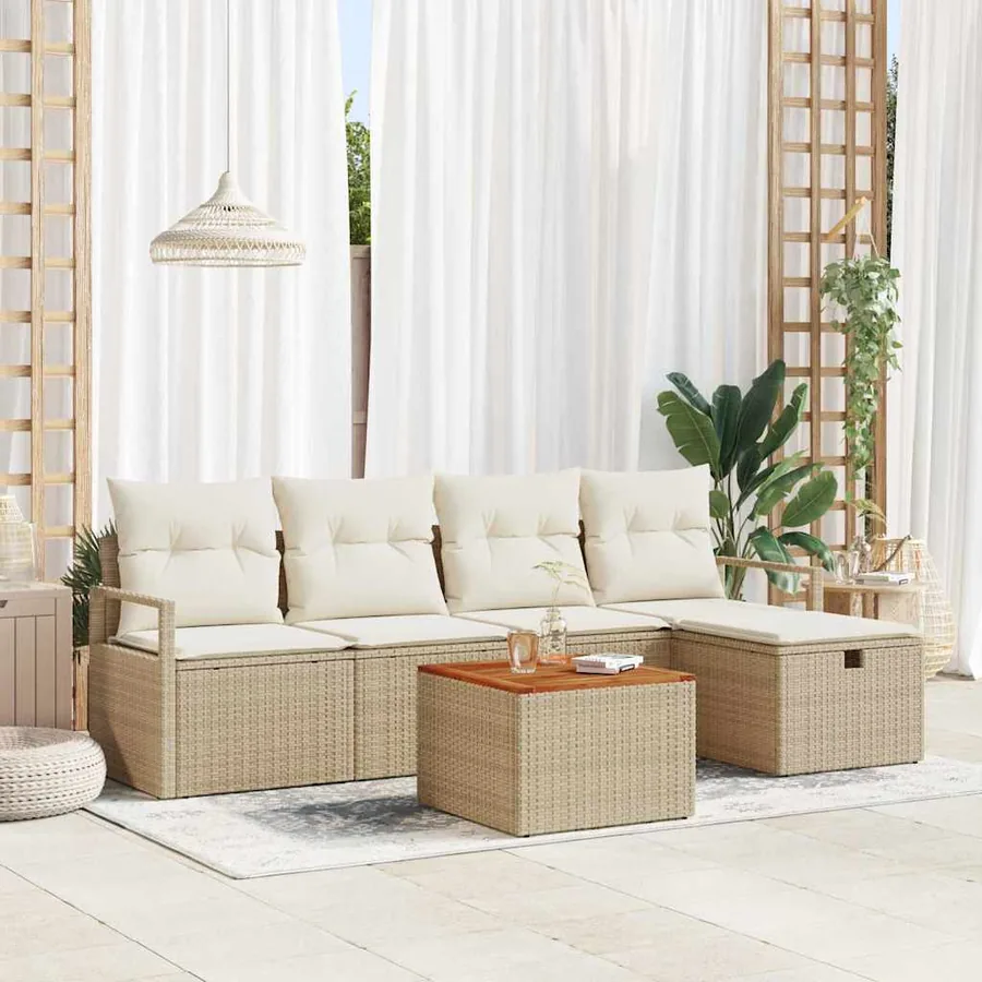Ensemble de canapé de jardin 6 pcs Beige Poly rotin