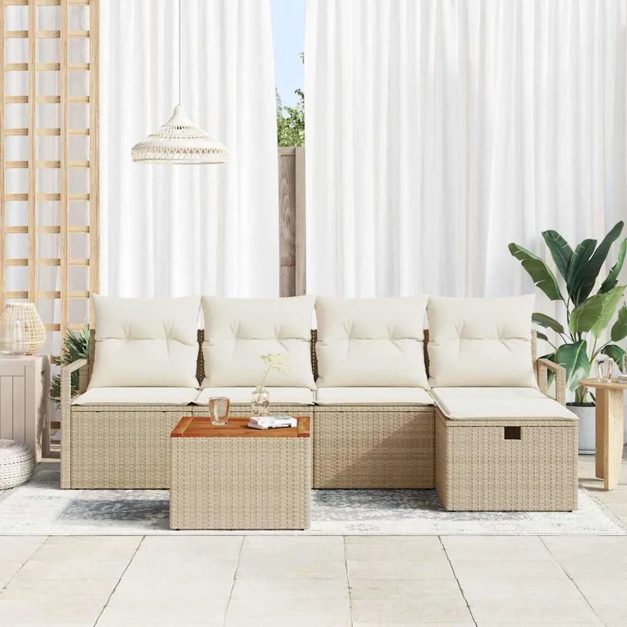 Ensemble de canapé de jardin 6 pcs Beige Poly rotin - 3