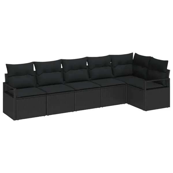 Ensemble de canapé de jardin avec coussin 6 pcs Noir polyrotin