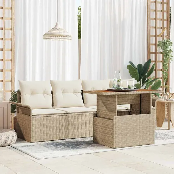 Ensemble de canapé de jardin 5 pcs Beige Poly rotin
