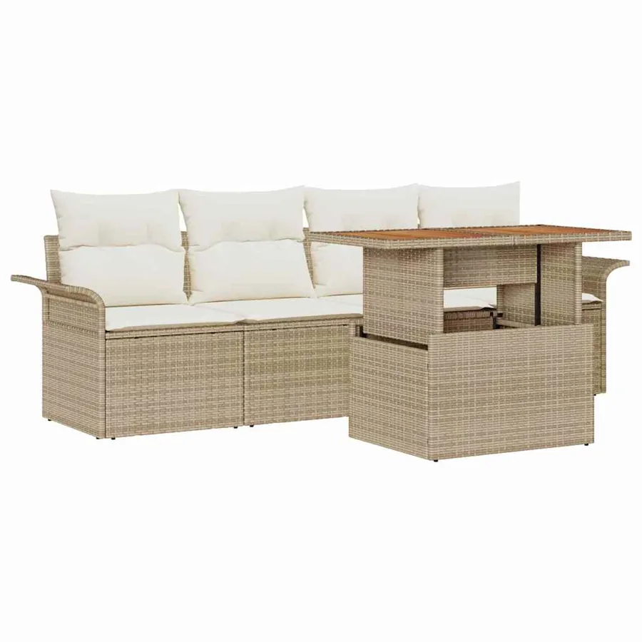 Ensemble de canapé de jardin 5 pcs Beige Poly rotin - 2