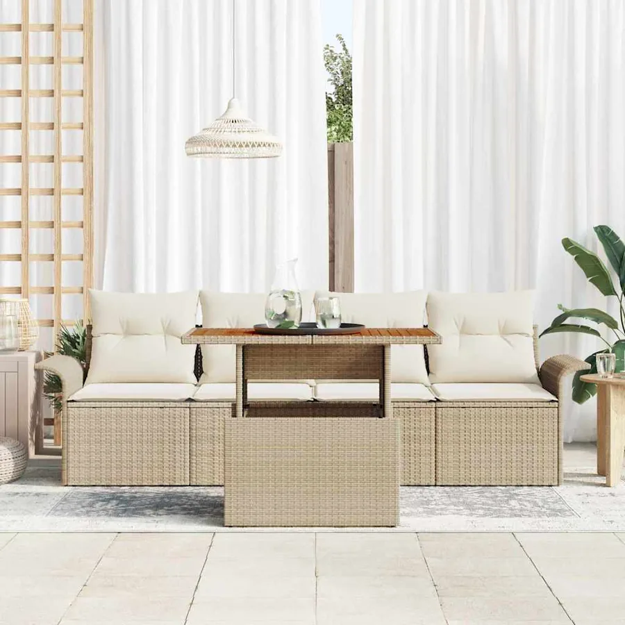 Ensemble de canapé de jardin 5 pcs Beige Poly rotin - 3