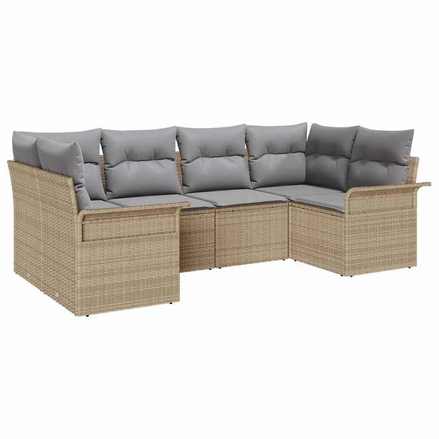 Ensemble de canapé de jardin avec coussin 6 pcs Beige polyrotin - 2