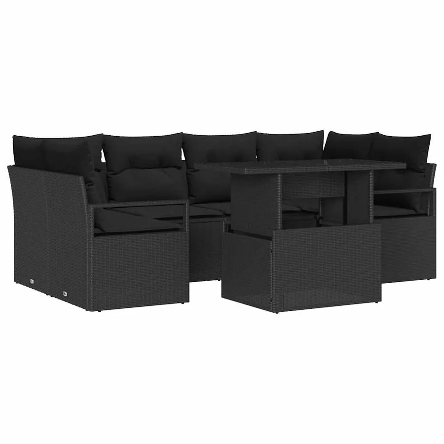 Ensemble de canapé de jardin 7 pcs Noir Poly rotin - 2