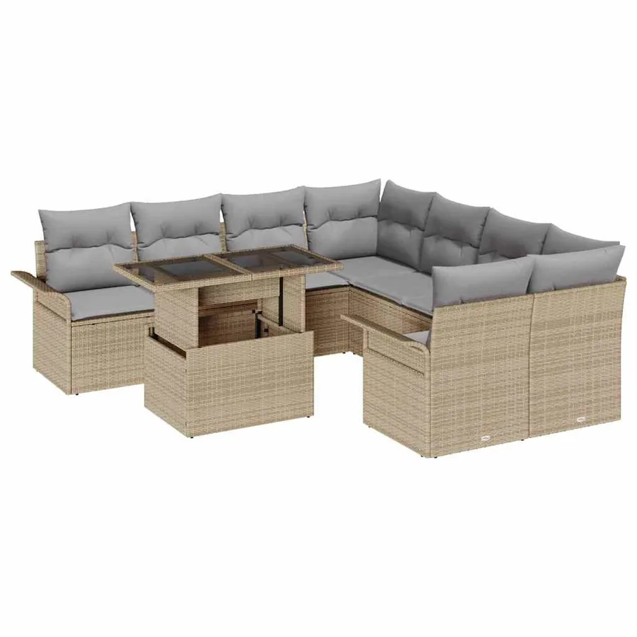 Ensemble de canapé de jardin 9 pcs Beige Poly rotin - 2