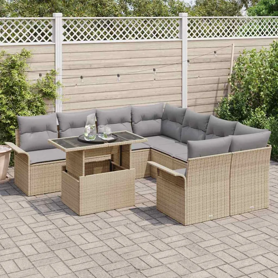 Ensemble de canapé de jardin 9 pcs Beige Poly rotin - 3