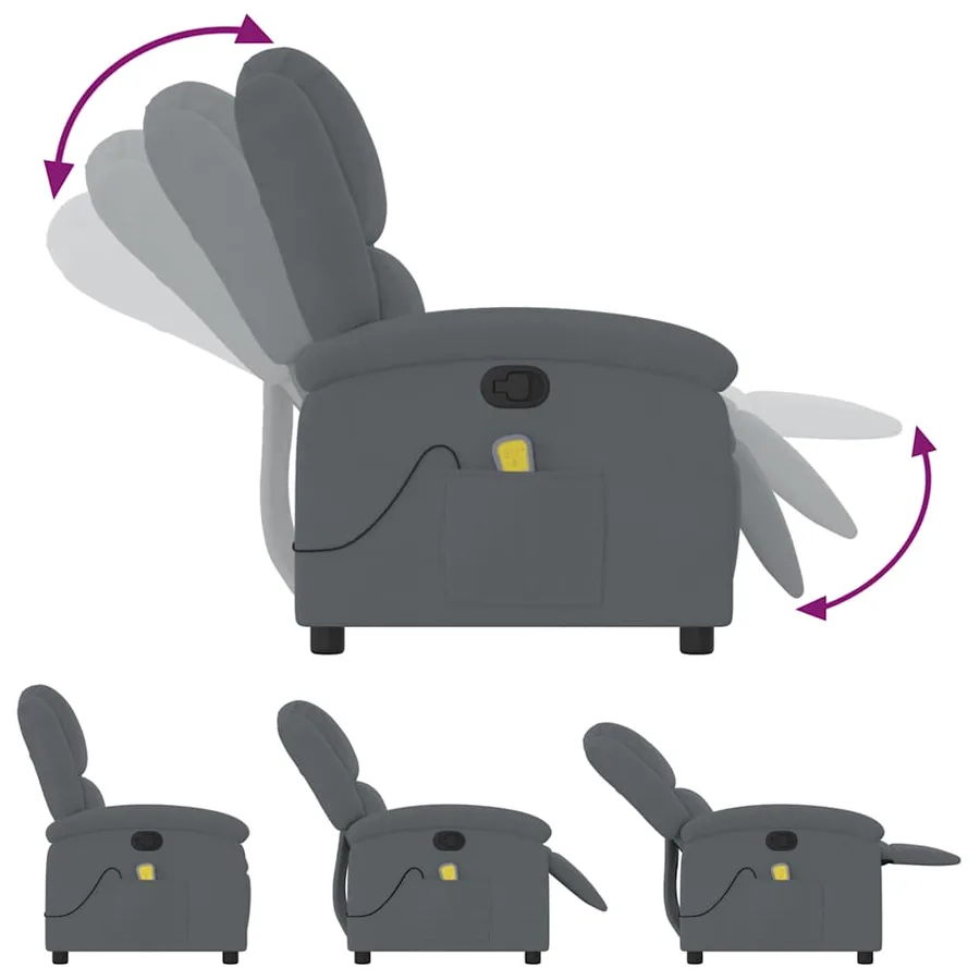 Fauteuil de massage inclinable velours gris foncé - 5