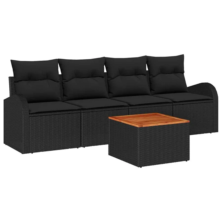 Ensemble de canapé de jardin avec coussin 5 pcs Noir polyrotin - 2
