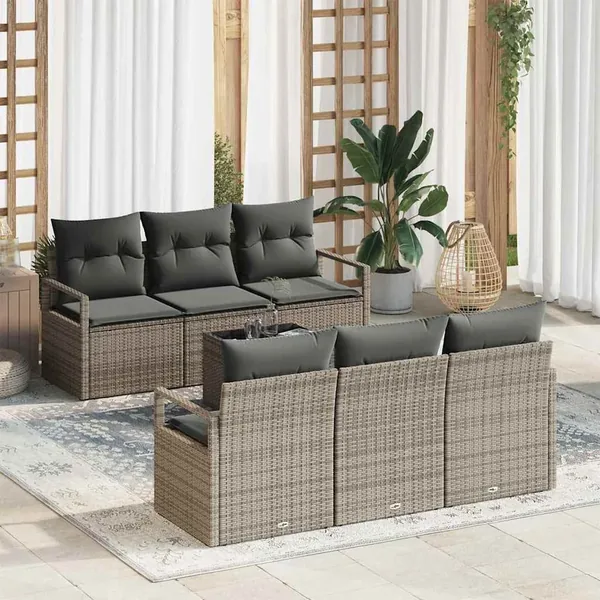 Ensemble de canapé de jardin avec coussin 7 pcs Gris polyrotin