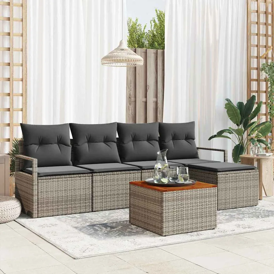 Ensemble de canapé de jardin avec stockage 6 pcs Gris polyrotin