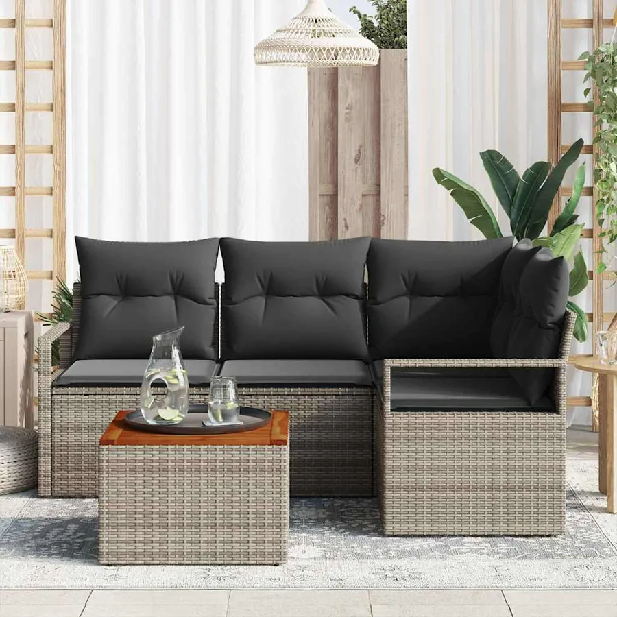 Ensemble de canapé de jardin avec stockage 5 pcs Gris polyrotin - 3