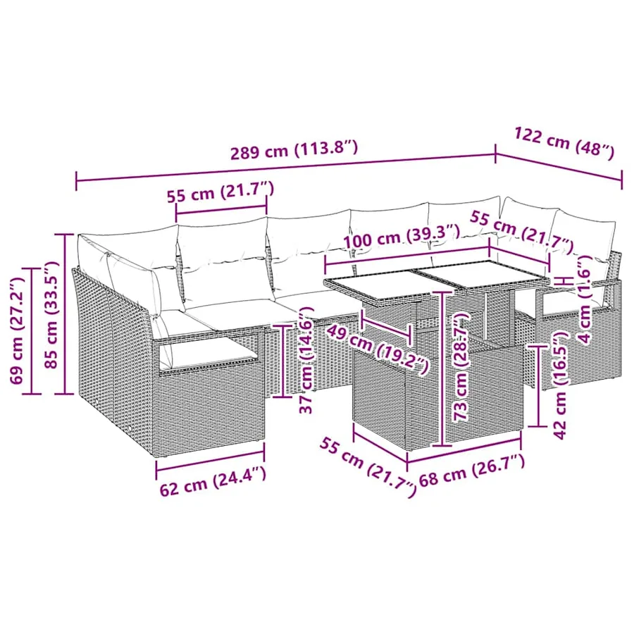 Ensemble de canapé de jardin 8 pcs Marron Poly rotin - 15