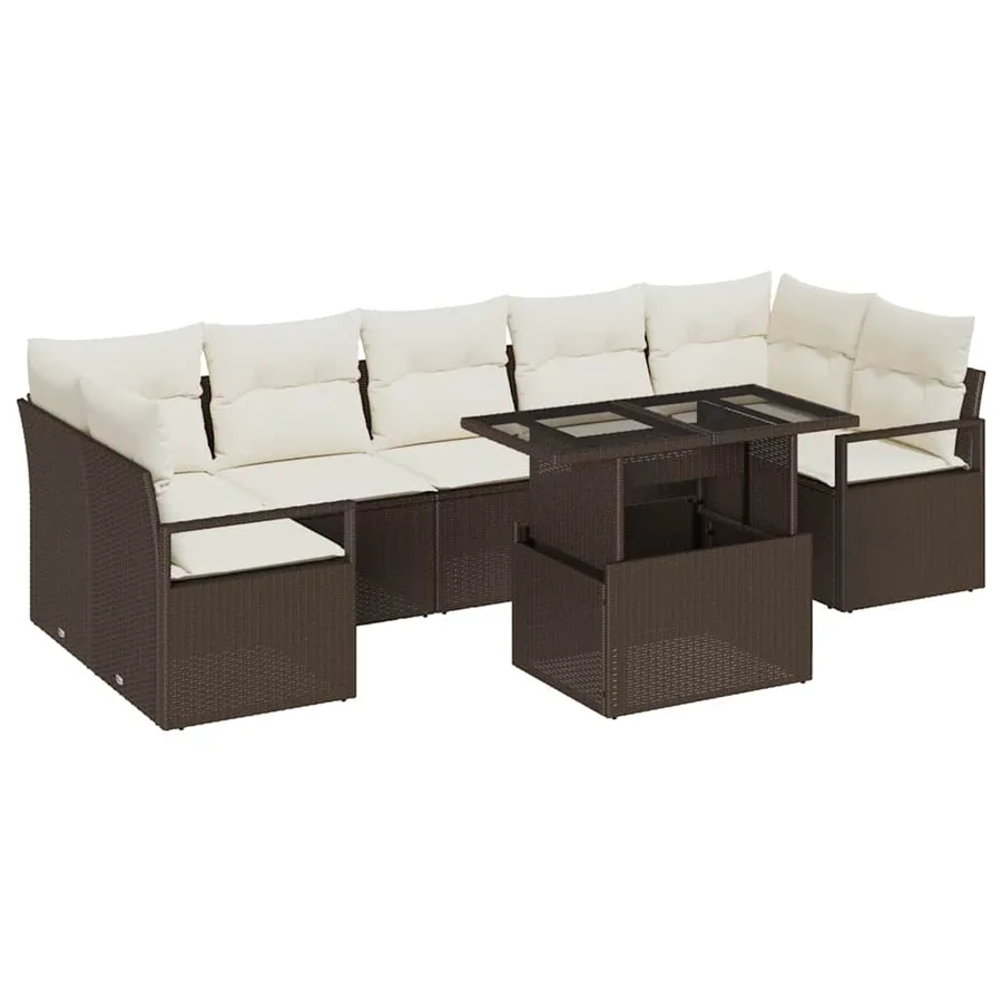 Ensemble de canapé de jardin 8 pcs Marron Poly rotin - 2
