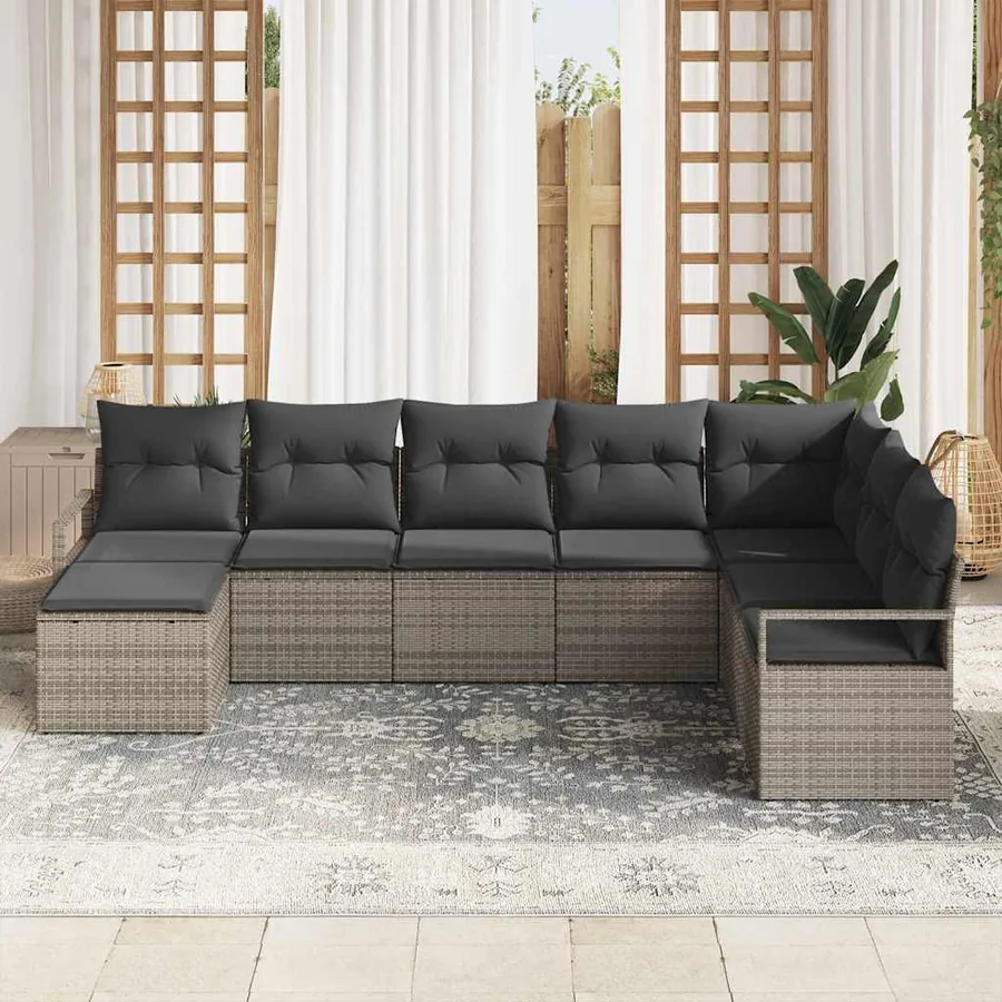 Ensemble de Canapés avec coussin 8 pcs Gris polyrotin - 3