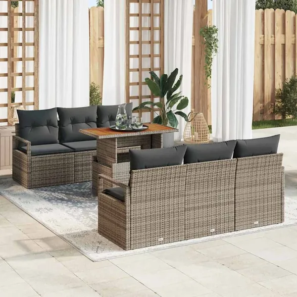 Ensemble de canapé de jardin 7 pcs Gris Poly rotin
