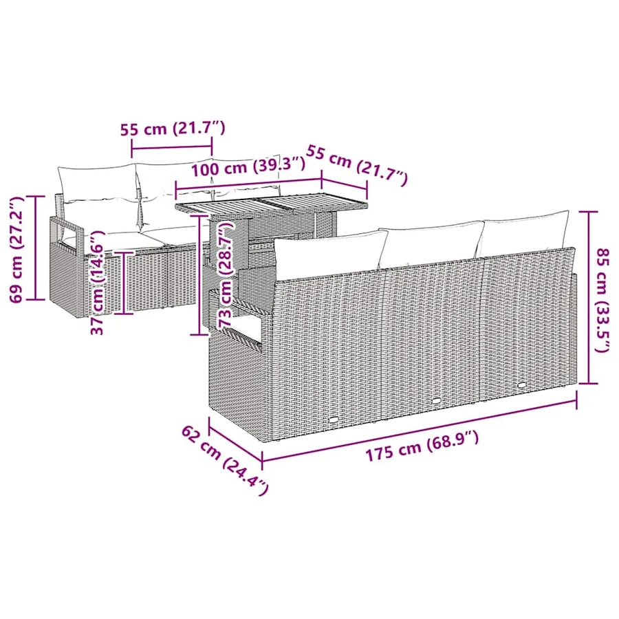 Ensemble de canapé de jardin 7 pcs Gris Poly rotin - 13