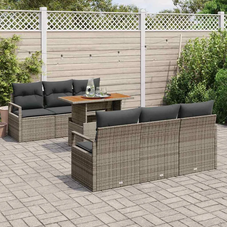 Ensemble de canapé de jardin 7 pcs Gris Poly rotin - 3