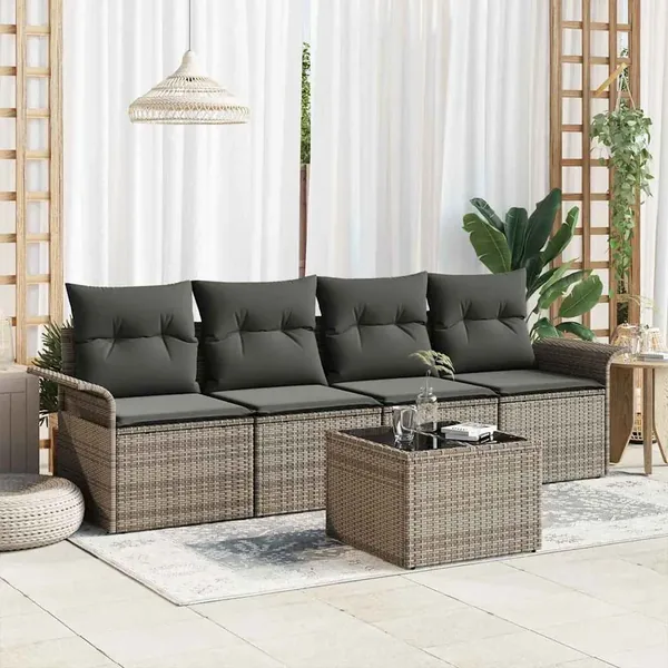 Ensemble de canapé de jardin avec coussin 5 pcs Gris polyrotin